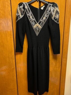 Vintage Pat Sandler for Wellmore Black Beaded Sweater Dress